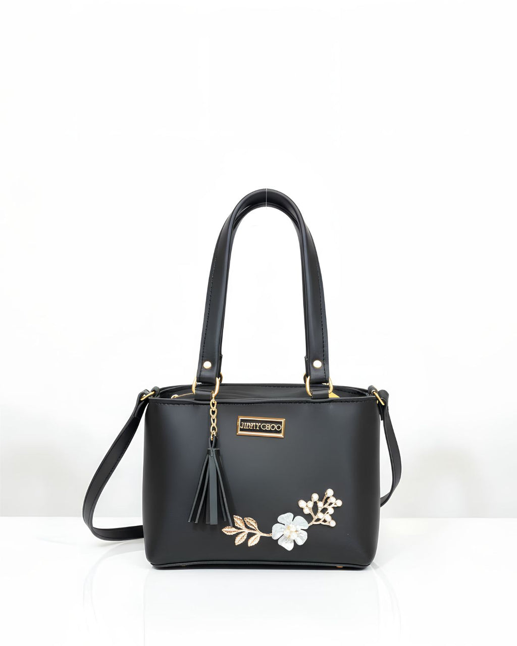 Floral Charm Shoulder Bag – Classic Black