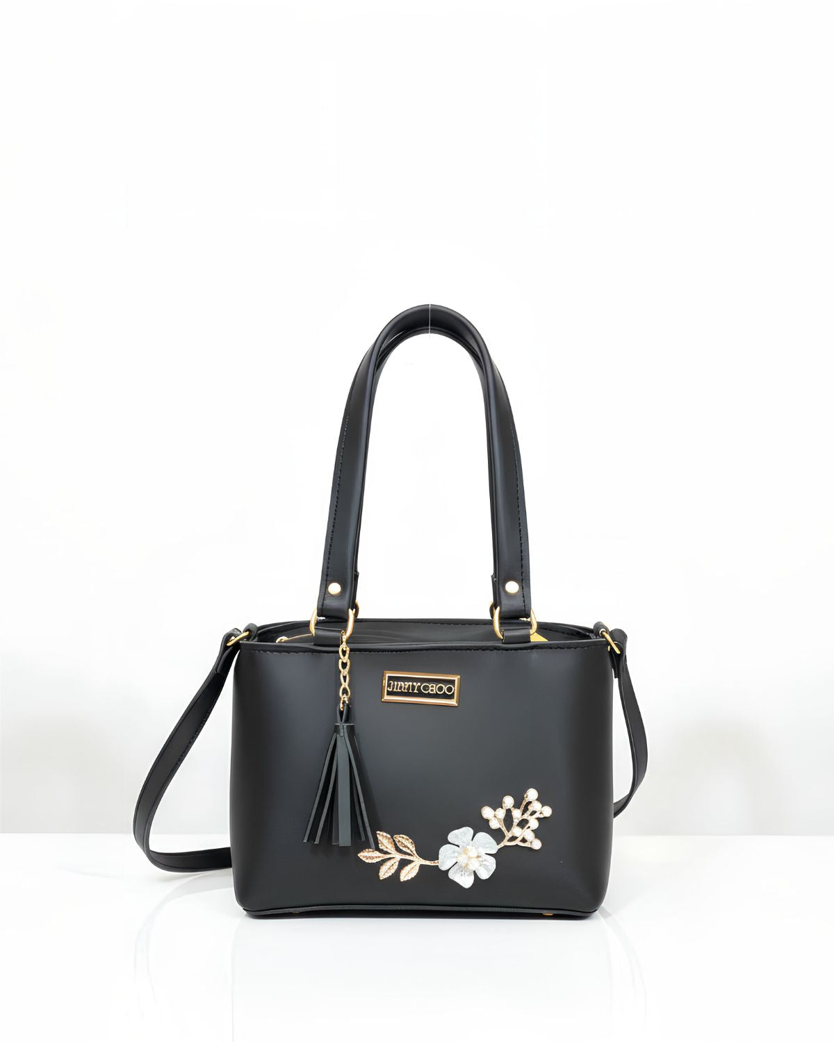 Floral Charm Shoulder Bag – Classic Black