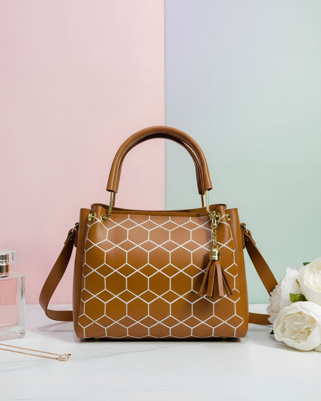 Elegant Tan Geometric Bag for Women's