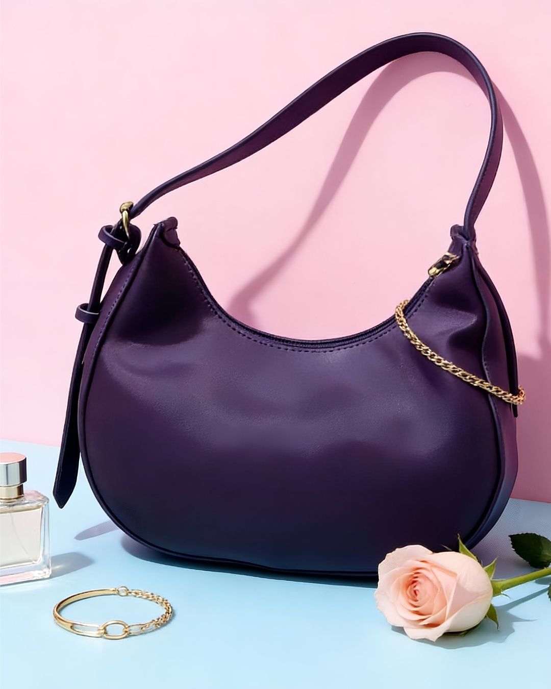 Elegant Blue Moon-Shape Handbag for Women – Modern Chic Style