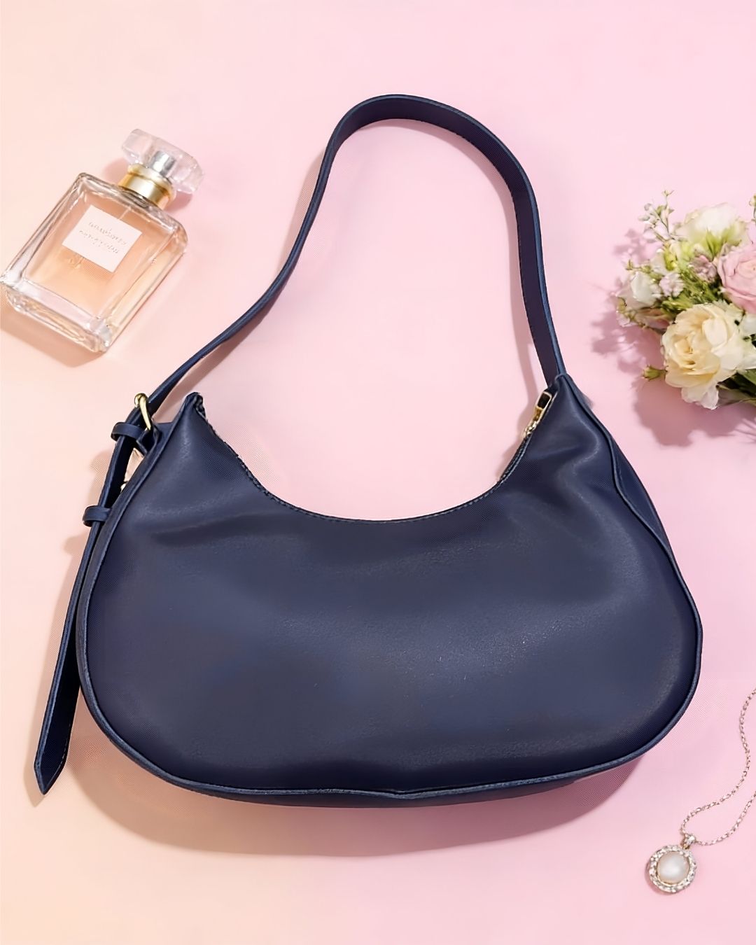 Elegant Blue Moon-Shape Handbag for Women – Modern Chic Style