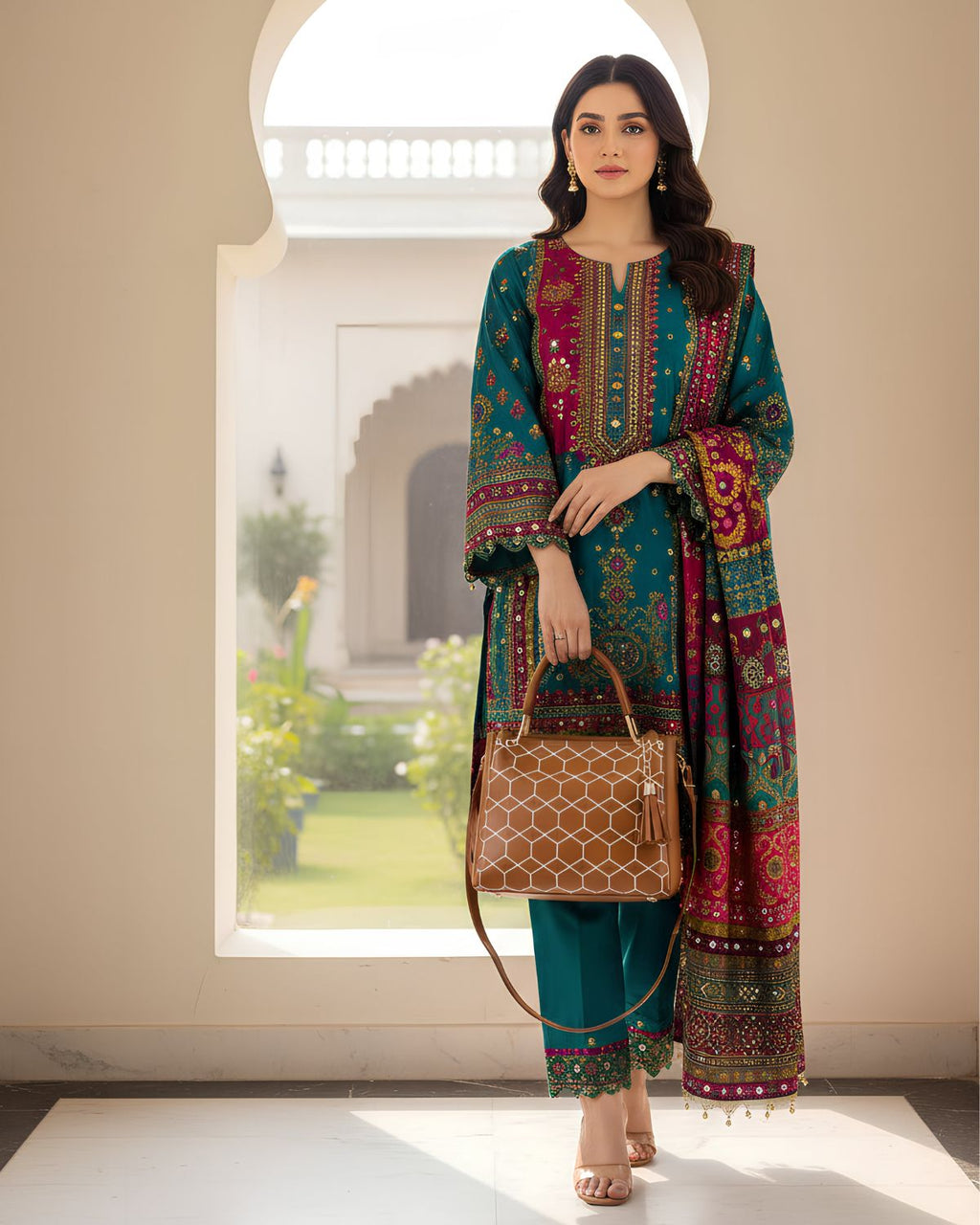 Elegant Tan Geometric Bag for Women's