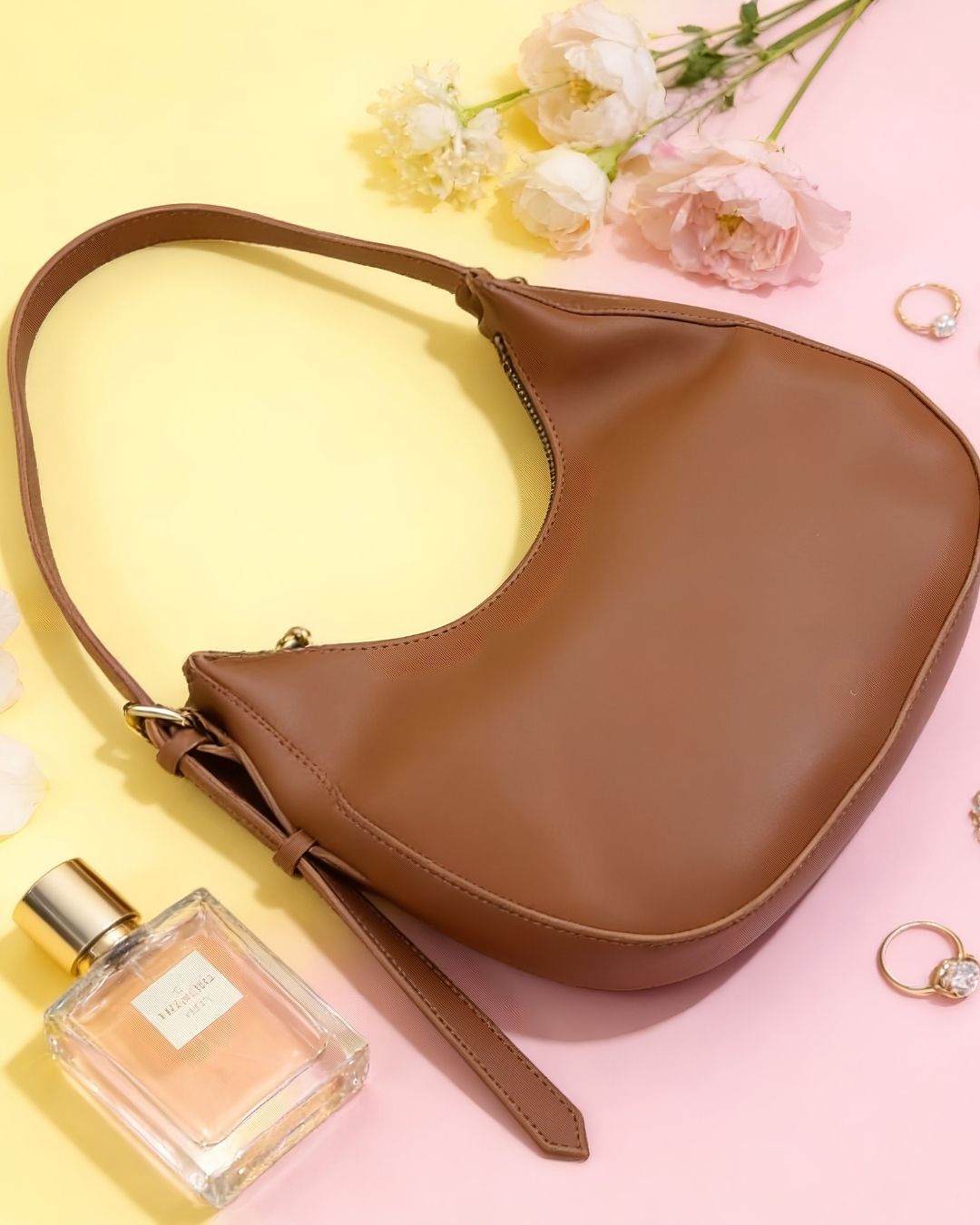 Elegant Brown Moon-Shape Handbag for Women – Modern Chic Style