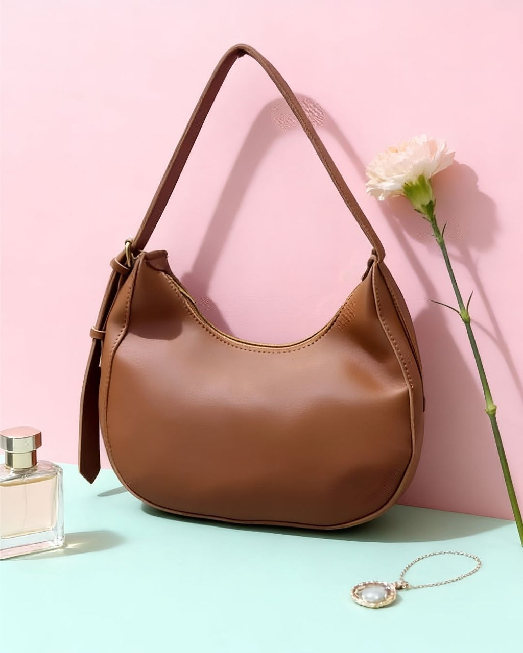 Elegant Brown Moon-Shape Handbag for Women – Modern Chic Style