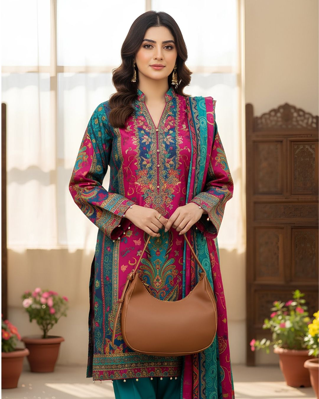 Elegant Brown Moon-Shape Handbag for Women – Modern Chic Style