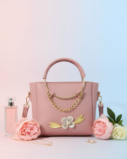 Blush Pink Floral Chain- Mini Tote Hand Bag
