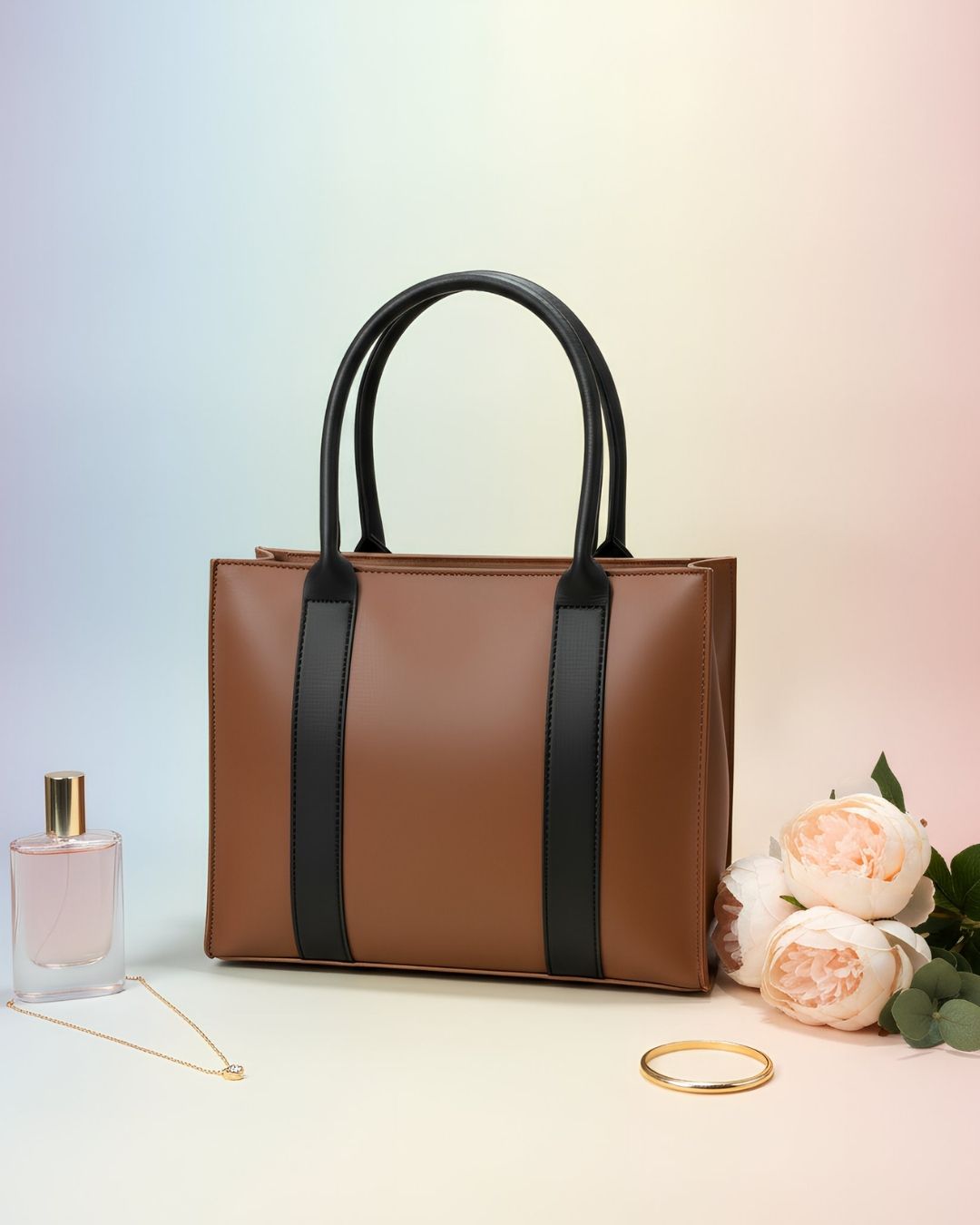 Classic Two- Tone Brown Shoulder Tote Bag for Women