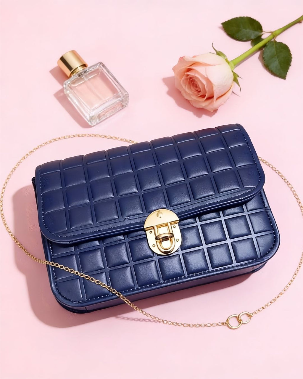 Stylish Royal Blue Quilted Crossbody Shoulder Bag