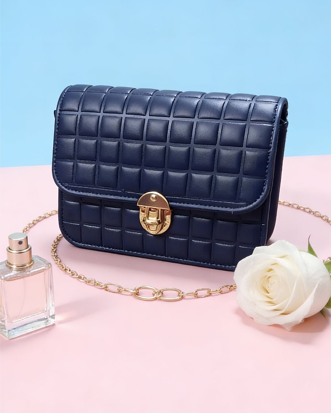 Stylish Royal Blue Quilted Crossbody Shoulder Bag