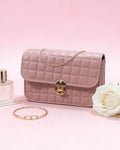 Stylish Pink Quilted Crossbody Shoulder Bag