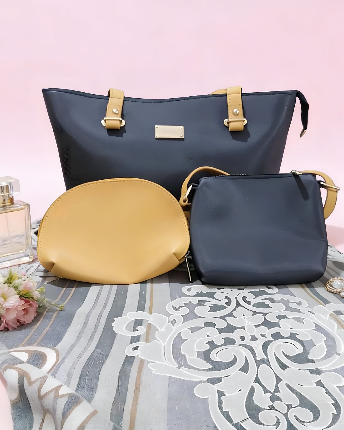 Ideal Black And Yellow 3pc Tote bag
