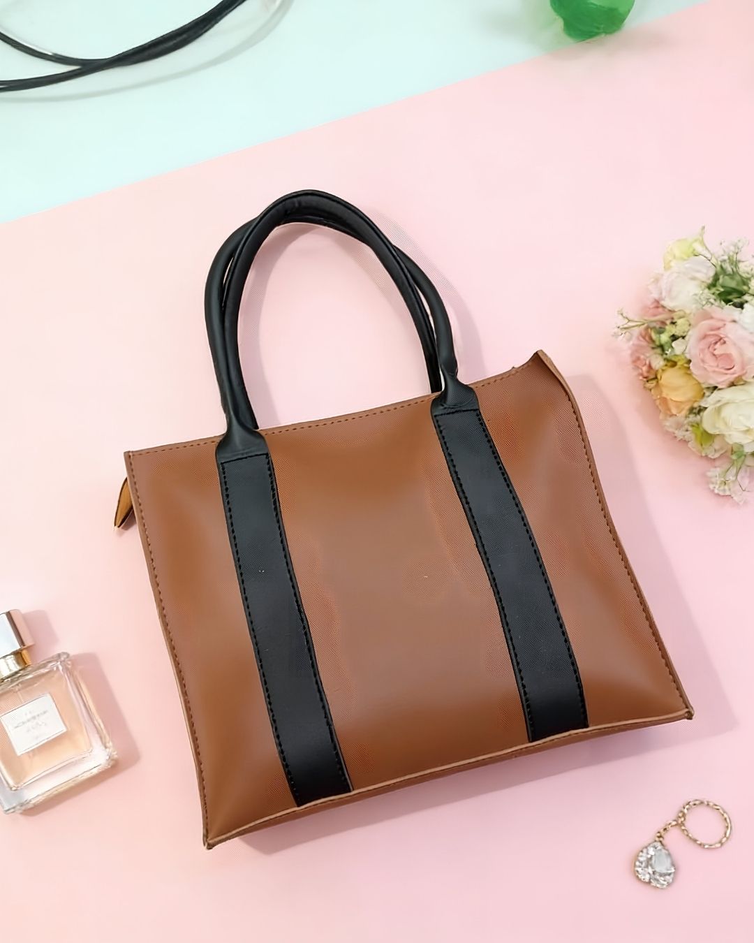 Classic Two- Tone Brown Shoulder Tote Bag for Women