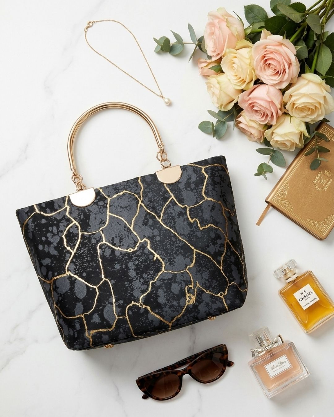 Marble Velvet Hand Bag for Women's