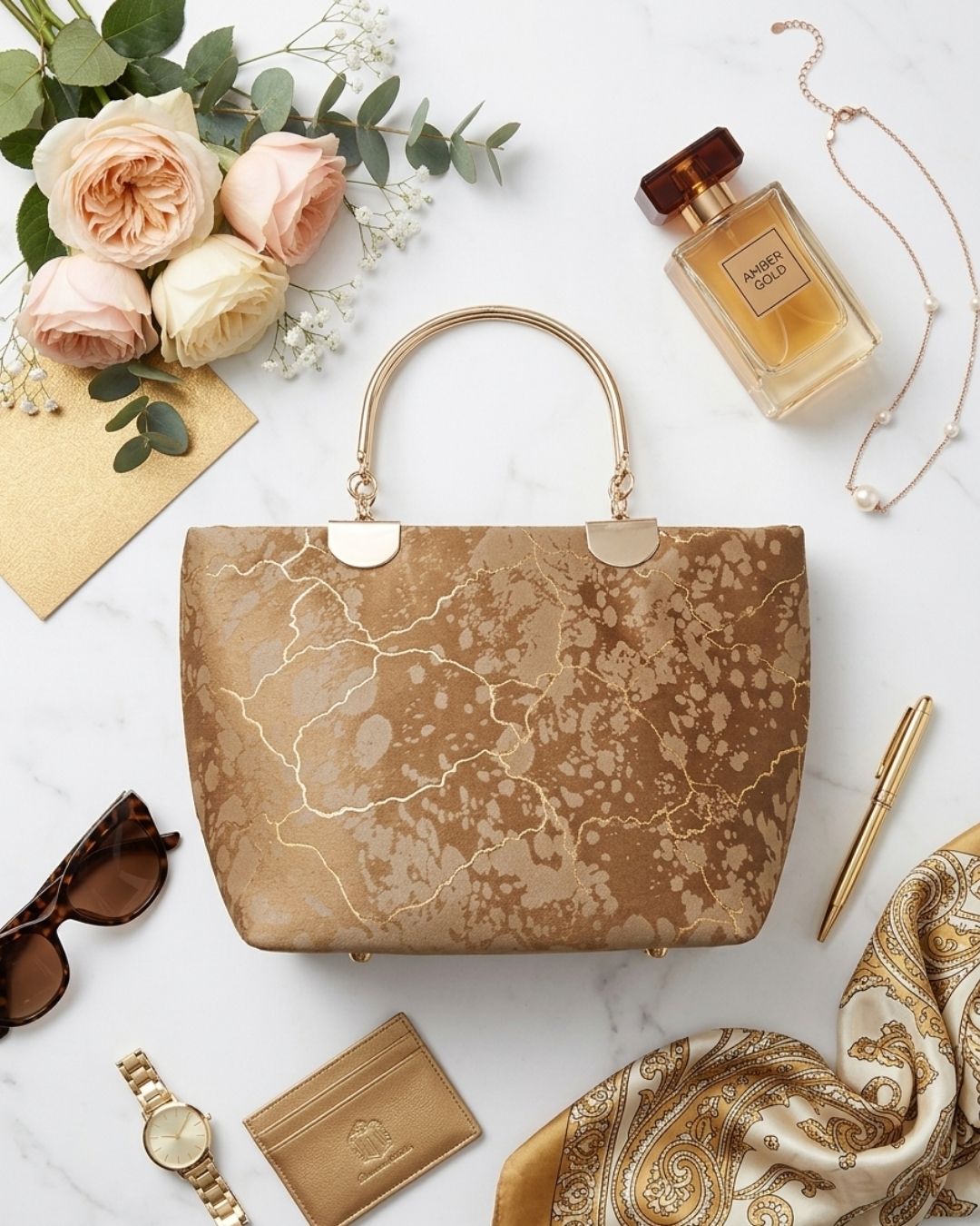 Marble Velvet Hand Bag for Women's