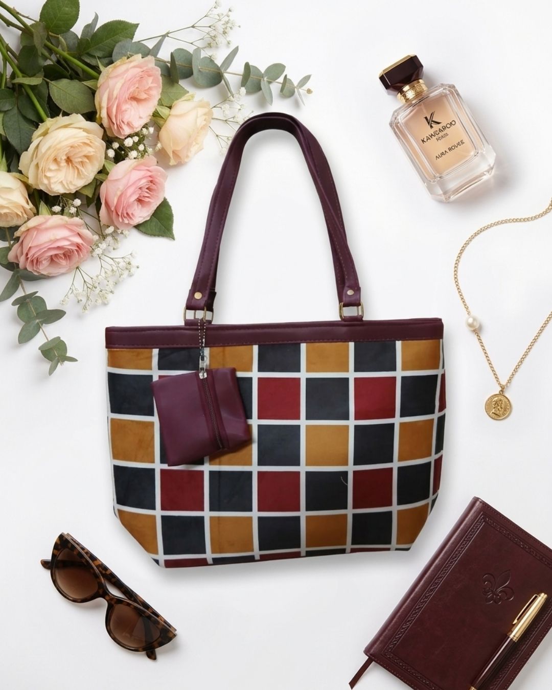 Retro Color-Block Geometric Tote
