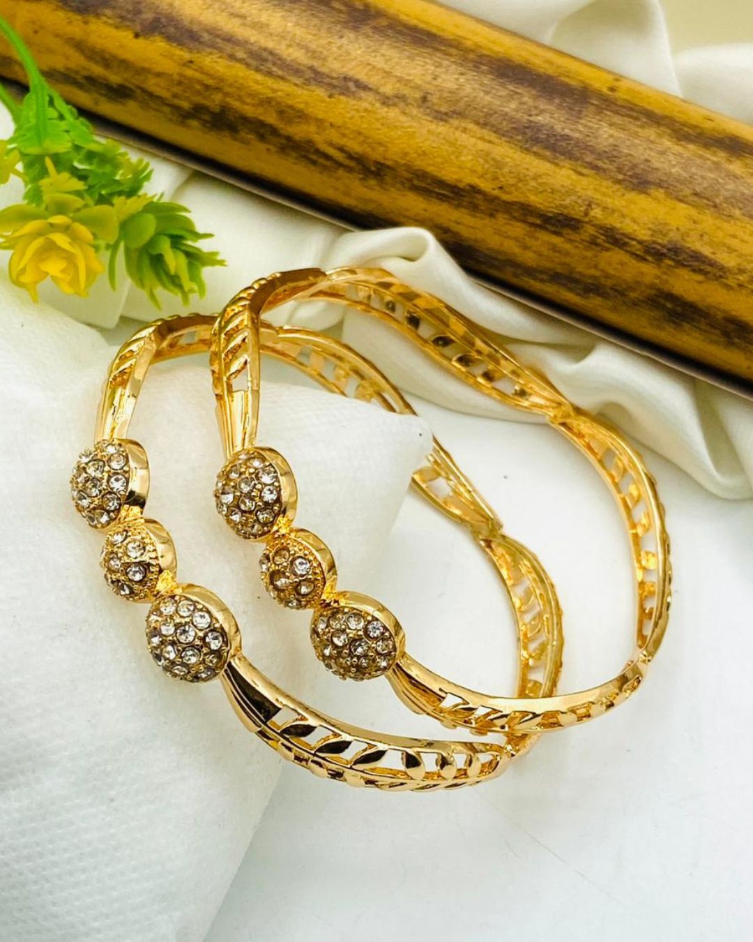 Fancy Beautiful Gold Plated 2 Peice Zircon Bangles