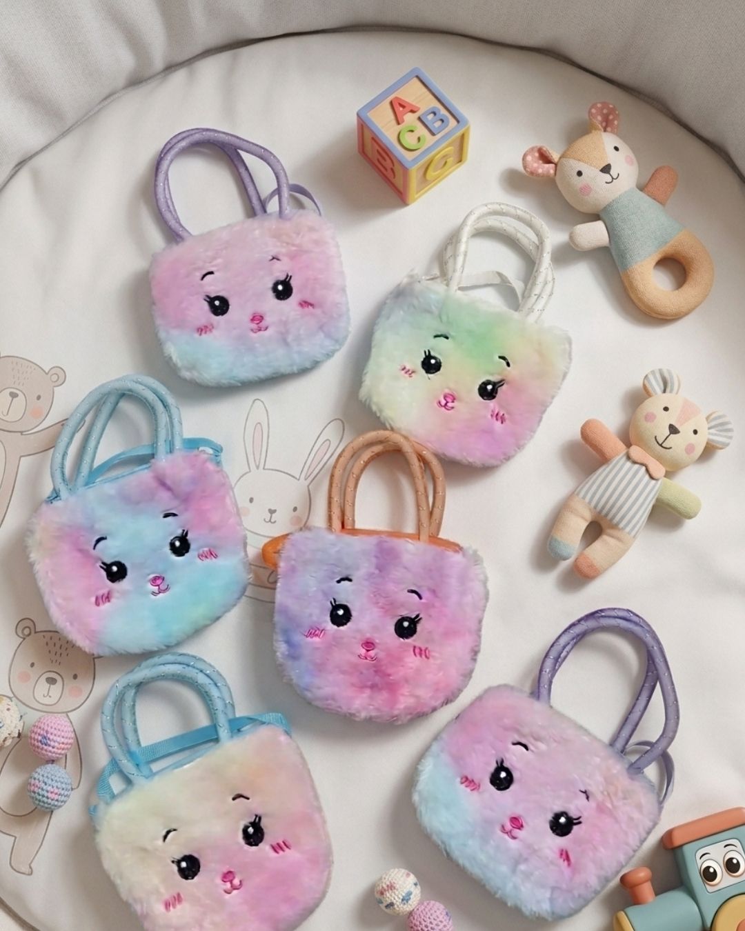 Rainbow Fluffy Face Mini Bags for Kids