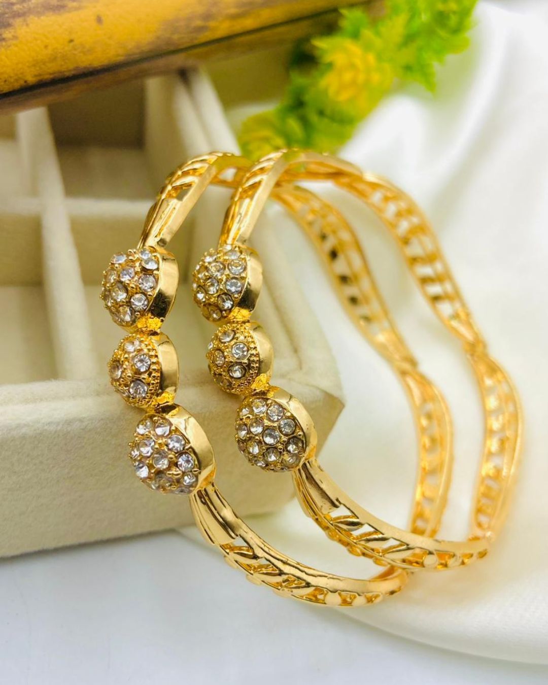 Fancy Beautiful Gold Plated 2 Peice Zircon Bangles