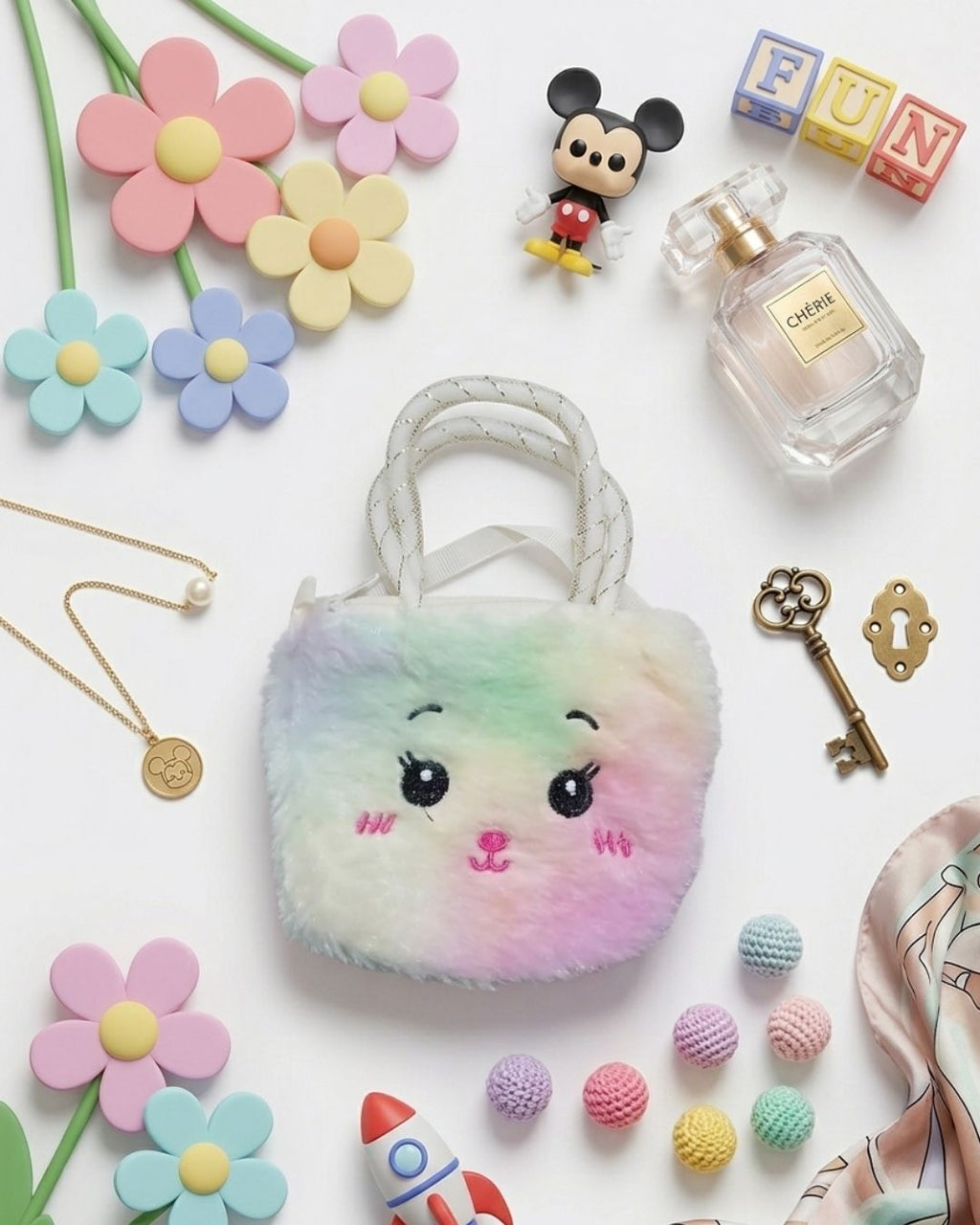 Rainbow Fluffy Face Mini Bags for Kids