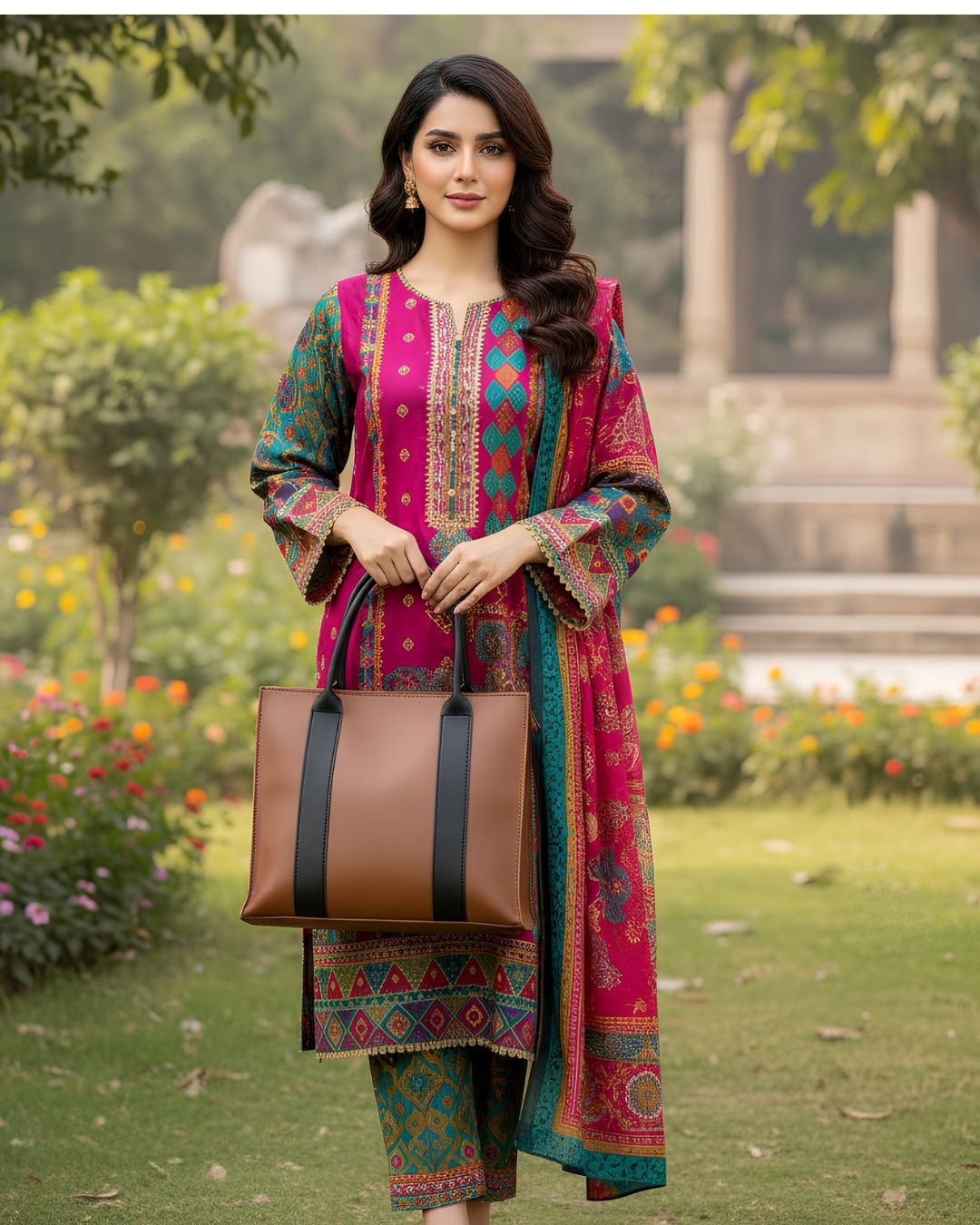 Classic Two- Tone Brown Shoulder Tote Bag for Women