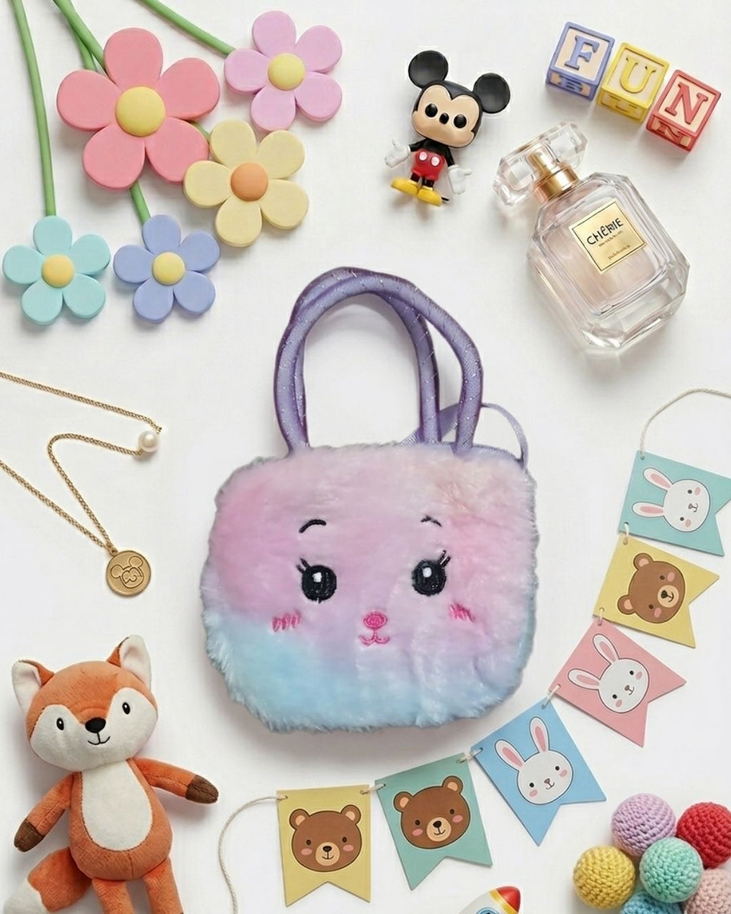 Rainbow Fluffy Face Mini Bags for Kids