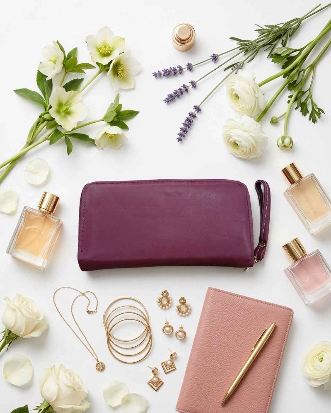 Deep Plum Zip-Around Wristlet Clutch