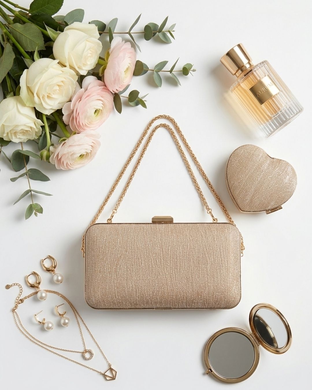 Jeweled Strap Shimmer Clutch