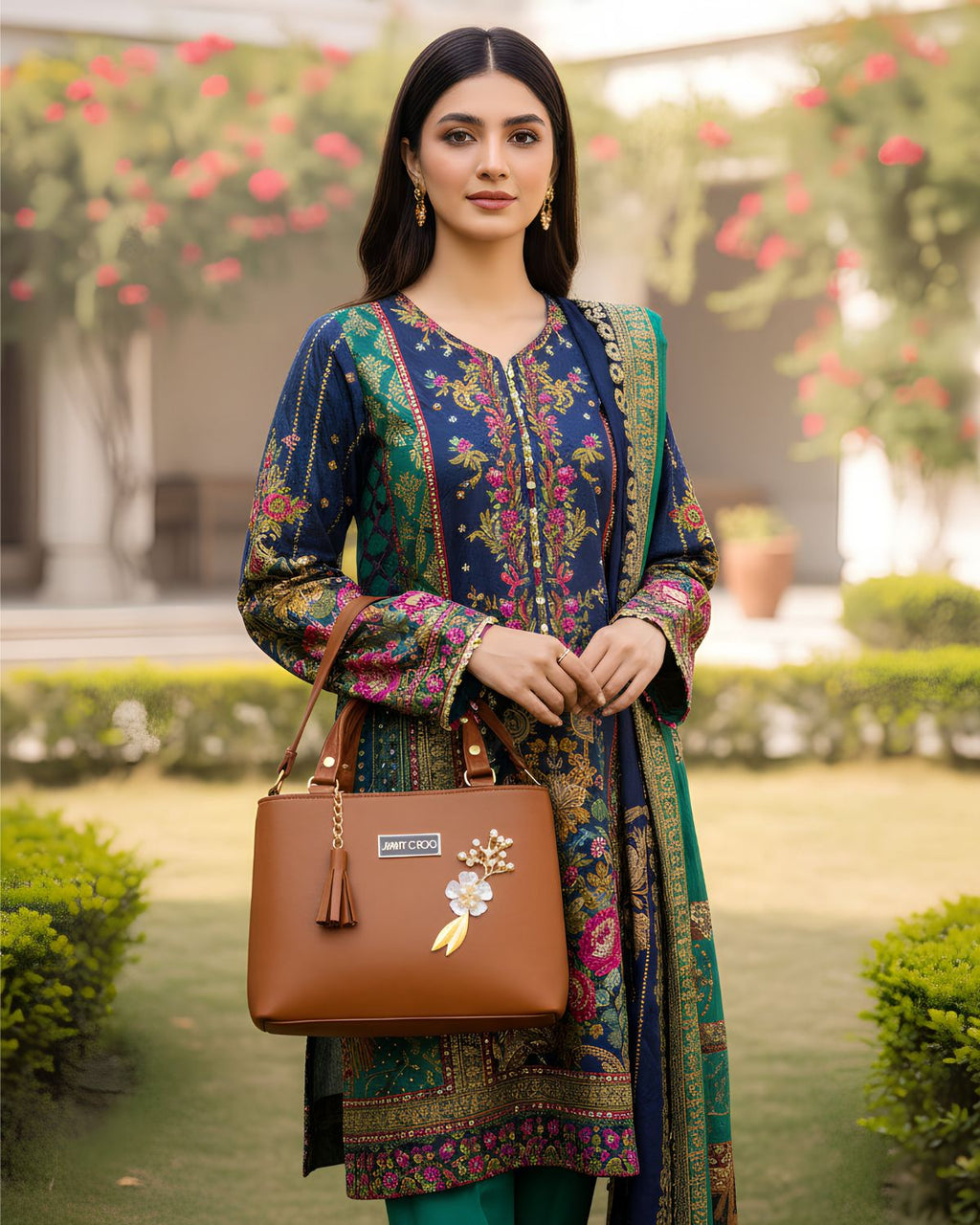 Floral Charm Shoulder Bag – Classic Brown