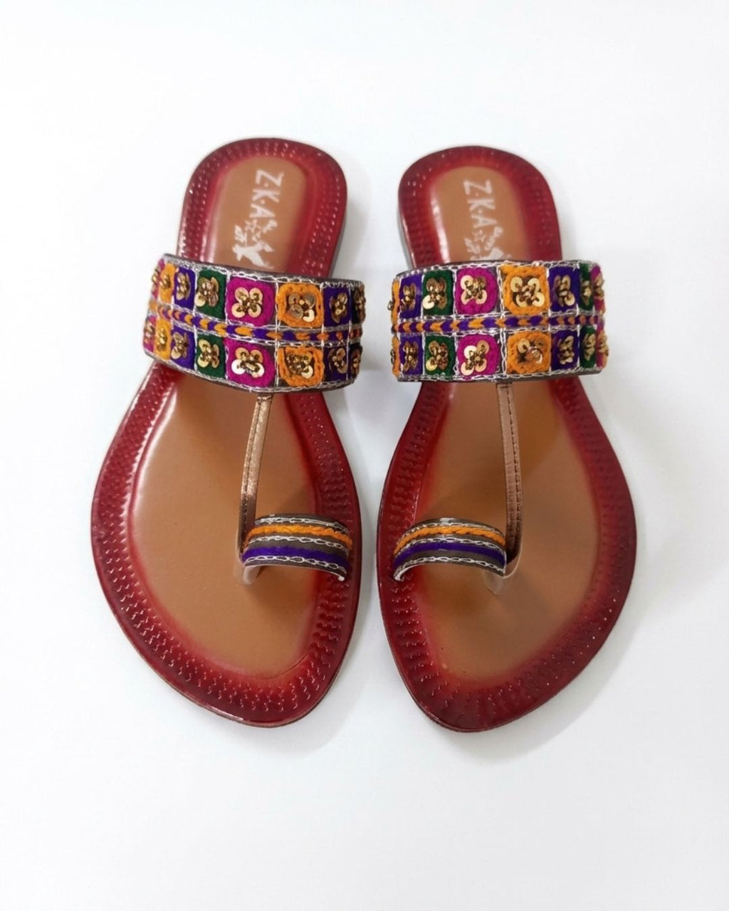 Traditional Handmade Sequin Block-Print Kolhapuri Sandals