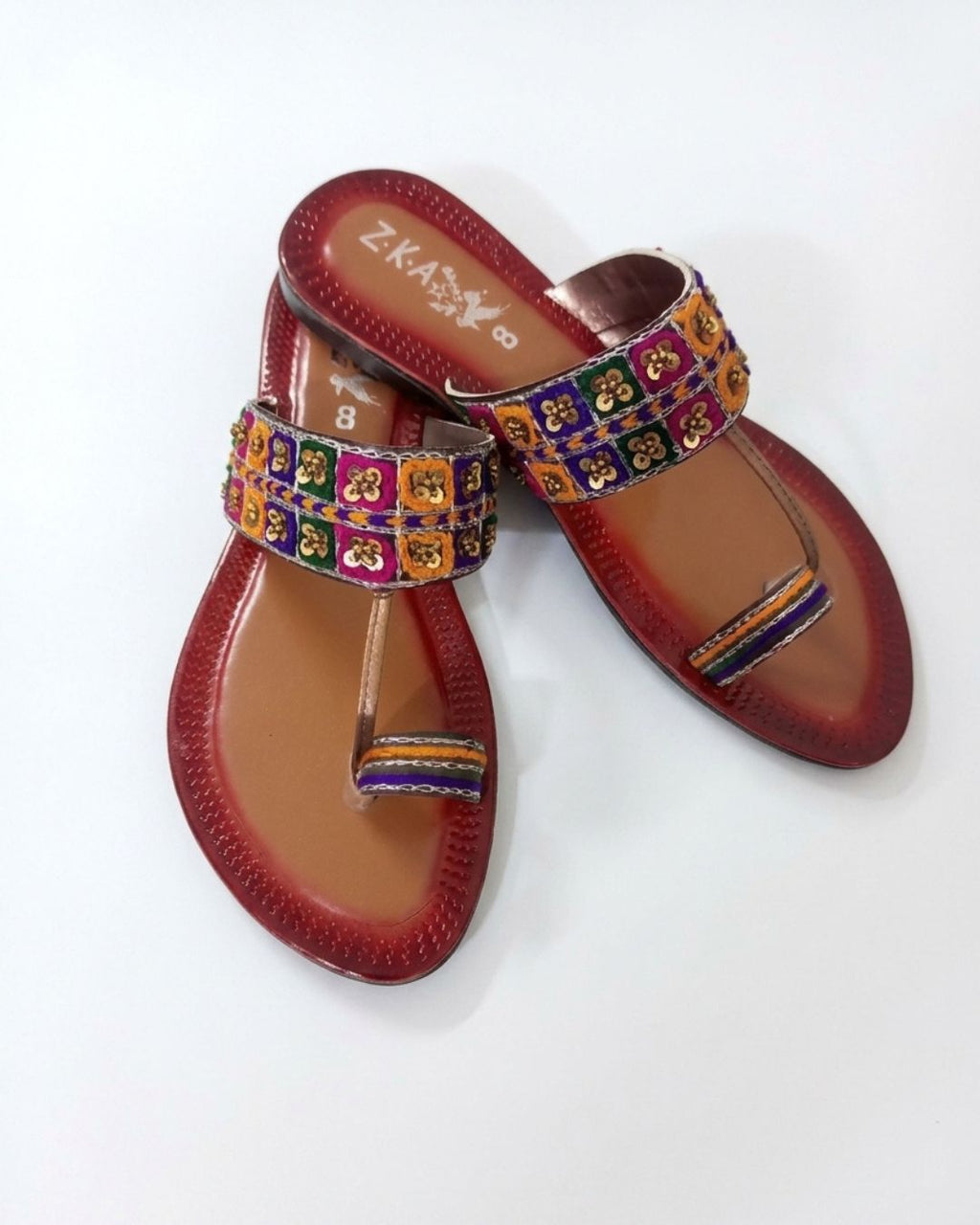 Traditional Handmade Sequin Block-Print Kolhapuri Sandals