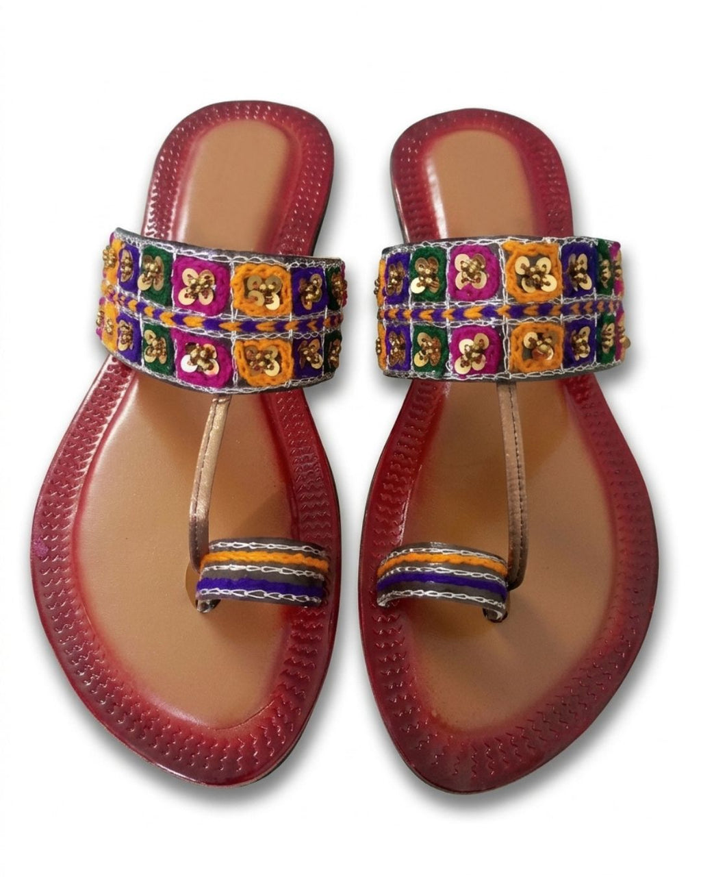 Traditional Handmade Sequin Block-Print Kolhapuri Sandals