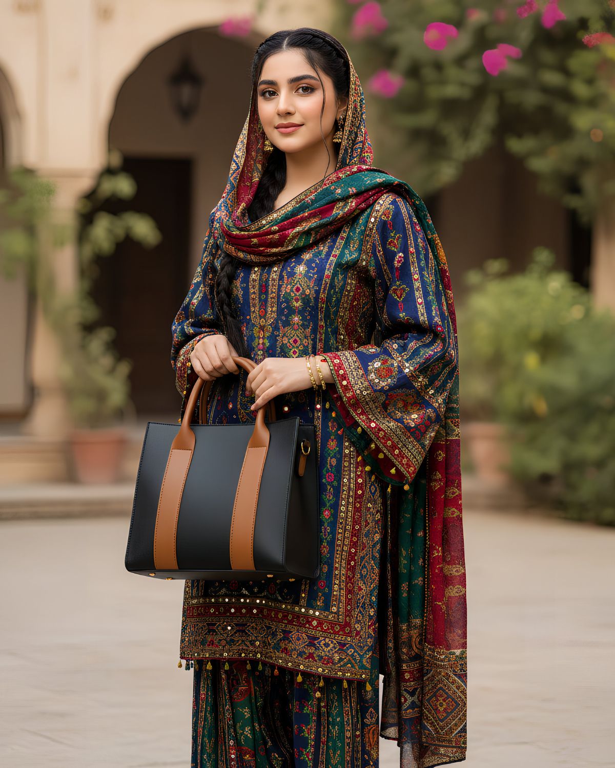 Classic Two-Tone Shoulder Bag